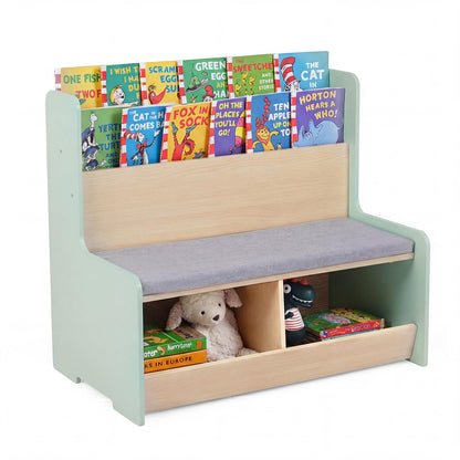 Kids Reading Nook with Bench Toddler Toy Storage Organizer with Bookshelf and 2 Cubbies