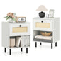 Rattan Nightstand with Drawer and Open Storage Shelf for Living Room