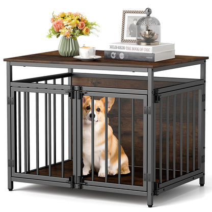 Wooden Dog Cage with Lockable Doors & Hollow Top