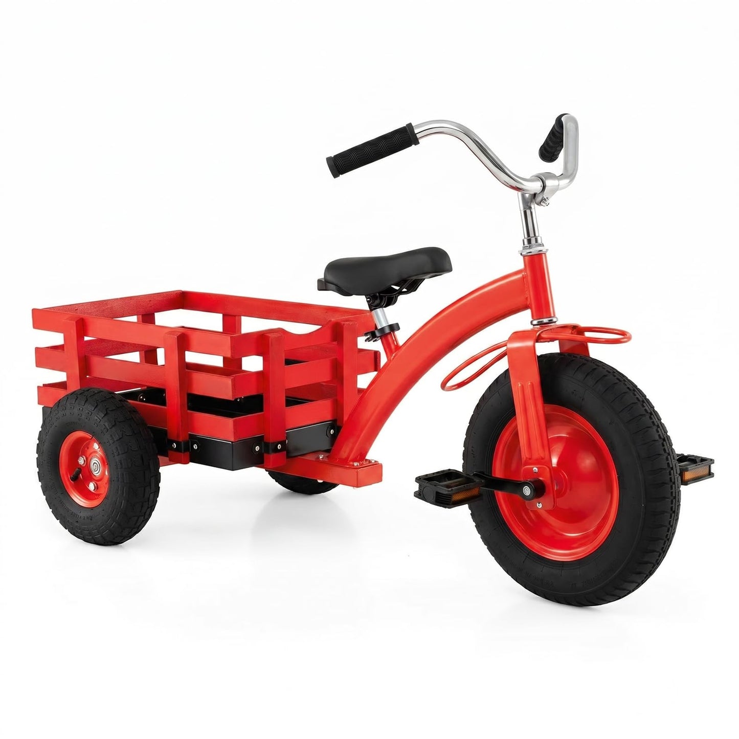 Kids Tricycle ( 121 x 57 x 68-77cm, with Storage Basket) | Carbon Steel Toddler Trike with Inflatable Rubber Tires