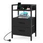 LED Bedside Table with Charging Station and 2 Drawers