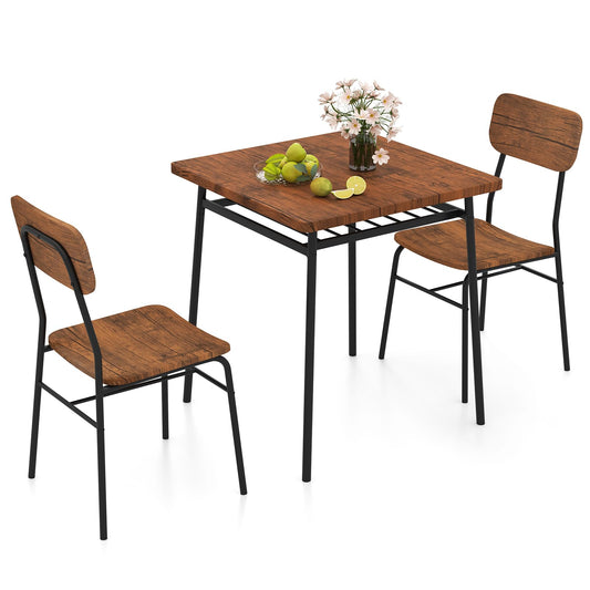 Rectangular Breakfast Kitchen Table Set with 2 Chairs and Storage Rack