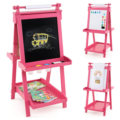 Kids Wooden Art Easel Double-Sided Height Adjustable Children Easel