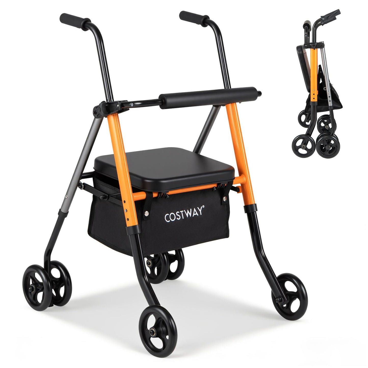 Adjustable Height Folding Lightweight Rollator Walker with Backrest