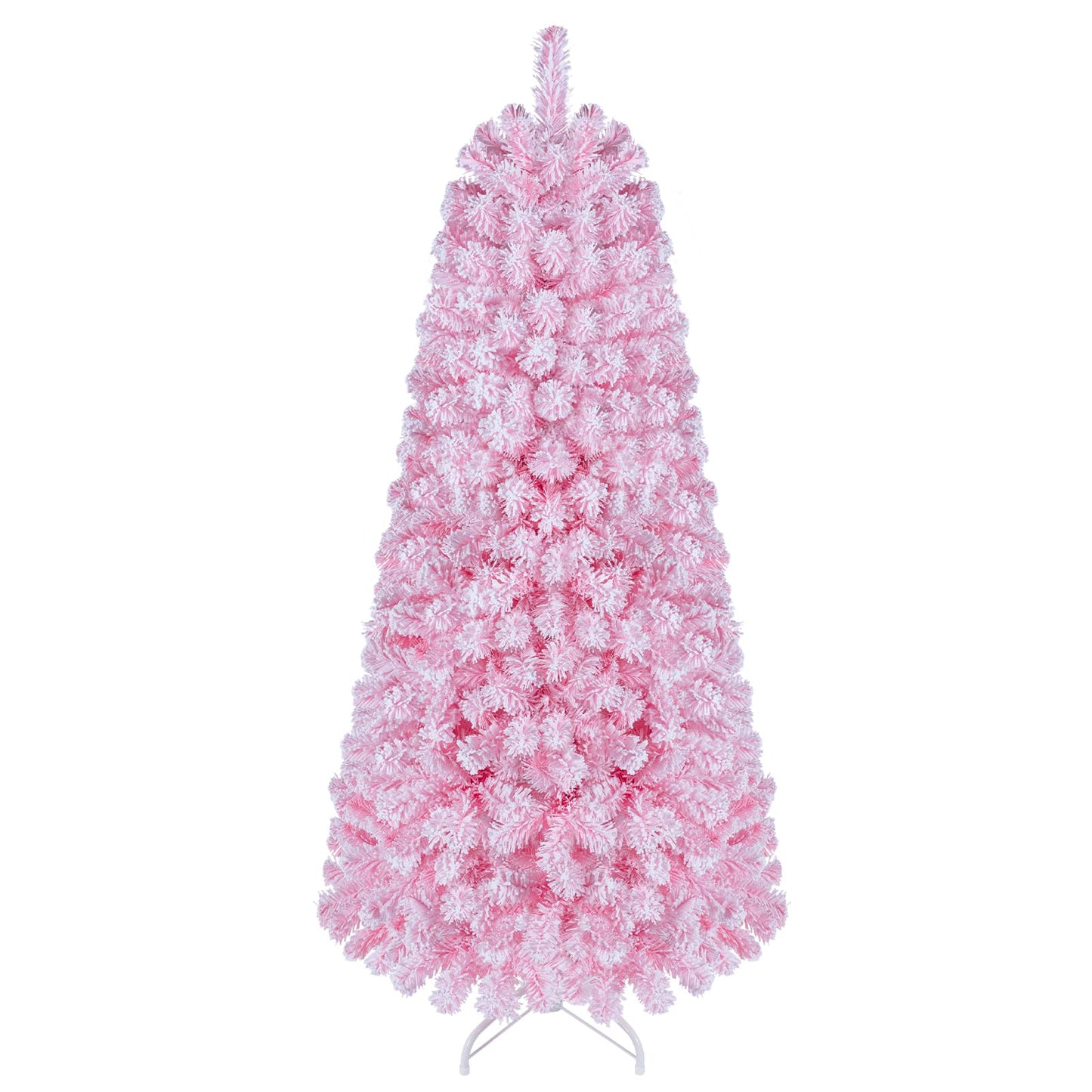 Artificial Christmas Tree, Snow Flocked Xmas Tree with Branch Tips and Foldable Metal Stand