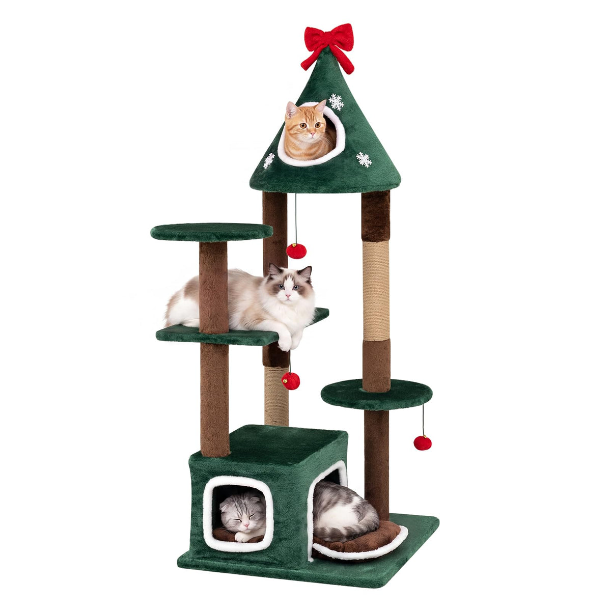 137 cm Christmas Cat Tree with 2 Condos & Removable Cushion