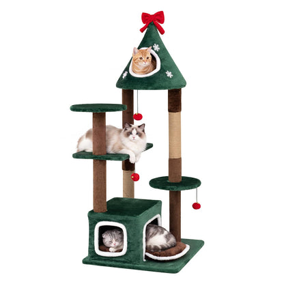 137 cm Christmas Cat Tree with 2 Condos & Removable Cushion