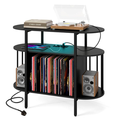 LED Record Player Stand with Charging Station