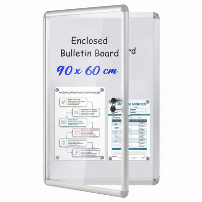 90 x 60 cm Enclosed Bulletin Board with Locking Door and Aluminum Alloy Frame