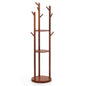 Freestanding Wooden Coat Rack Stand with 3 Display Storage Shelves and 9 Hooks