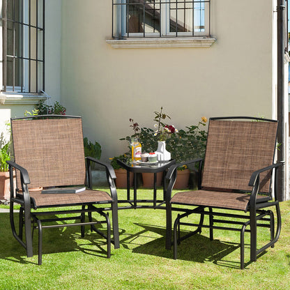 Outdoor Double Swing Glider Chair Set with Table and Umbrella Hole