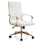 White Gold Office Chair with Ribbed PU Leather & Adjustable Backrest for Indoor