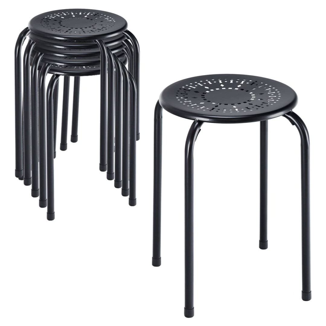 Nested Metal Stools GiantexUK Set of 6 Steel Stacking Stools, Nesting Bar Chairs with Anti