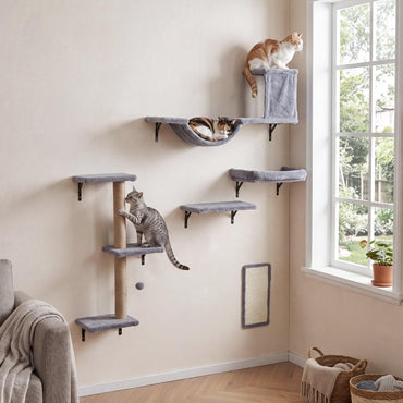 Wall Mounted Cat Tree, 5-in-1 Cat Climbing Wall Set