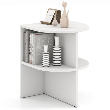 2-Tier Wooden Half Round Side Table with Open Storage Shelves
