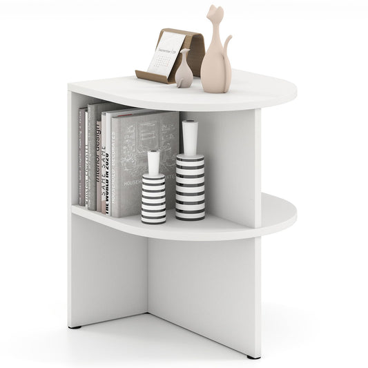 2-Tier Wooden Half Round Side Table with Open Storage Shelves