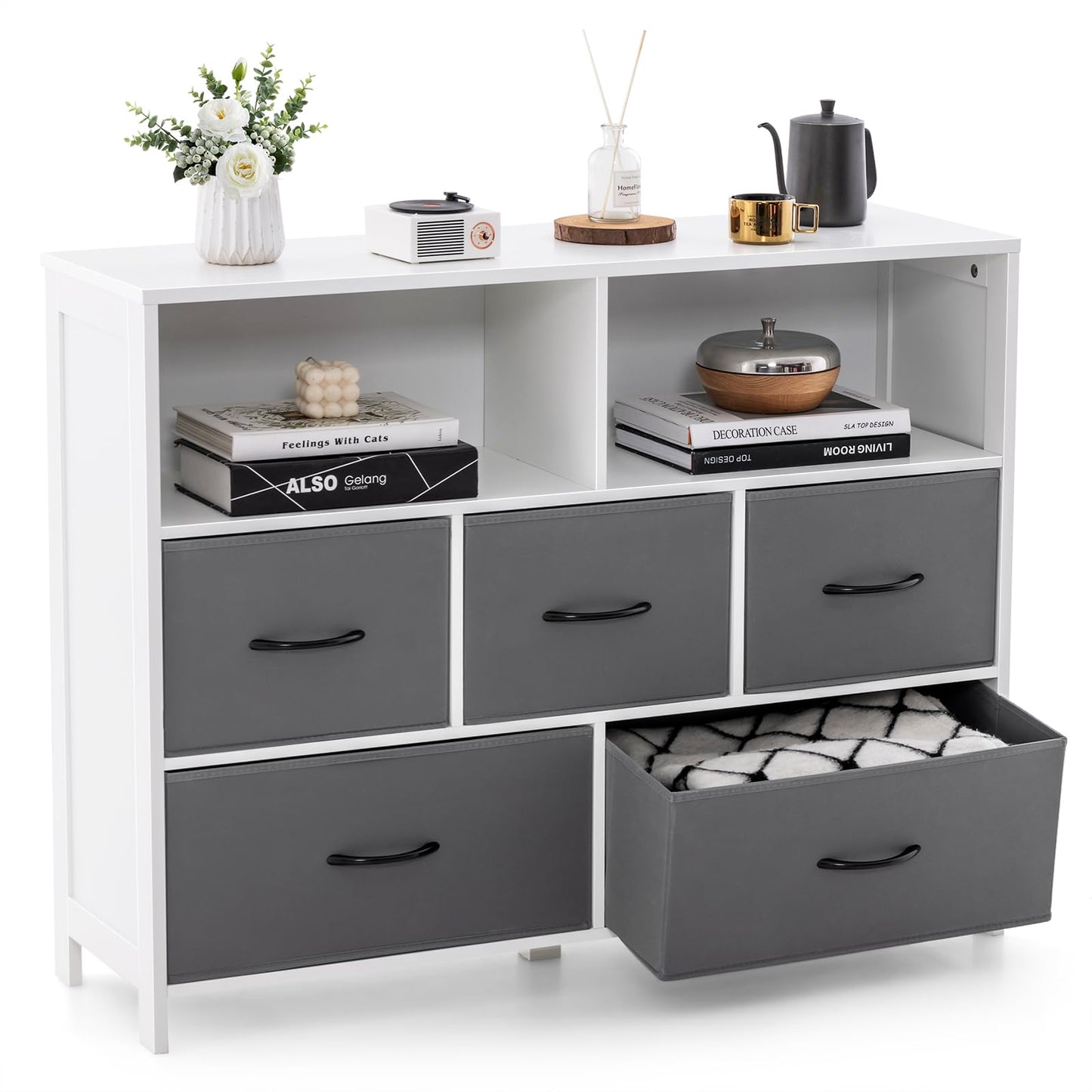 5-Drawer Dresser Fabric Chest of Drawers Cabinet with 5 Support Legs