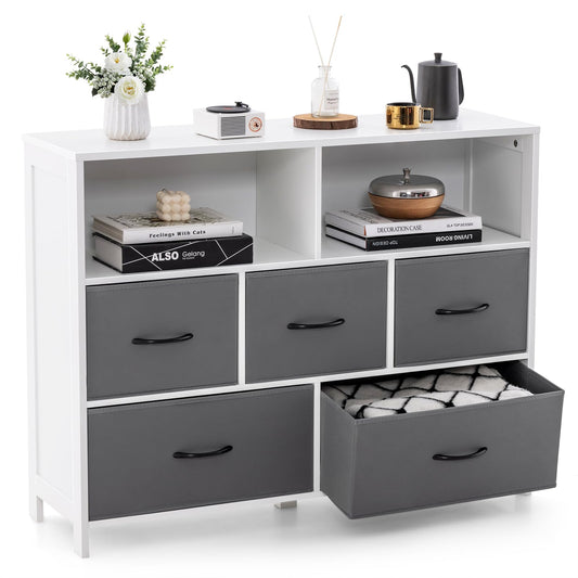 5-Drawer Dresser Fabric Chest of Drawers Cabinet with 5 Support Legs