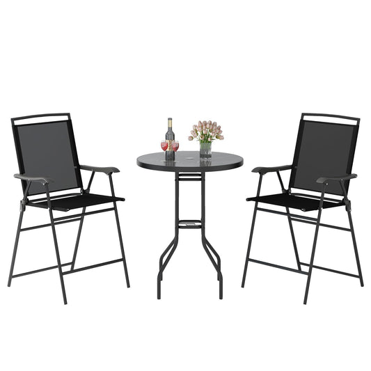 1 DPC Top Bar Table and Umbrella Hole with 2 Folding Chairs