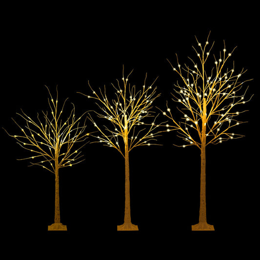 Lighted Birch Tree Set Birch Christmas Tree with Branch Tips LED Lights and Metal Bases