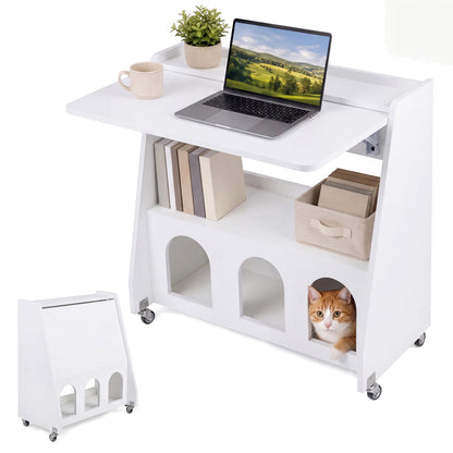 Folding Desk on Wheels, Convertible Drop Leaf Writing Desk