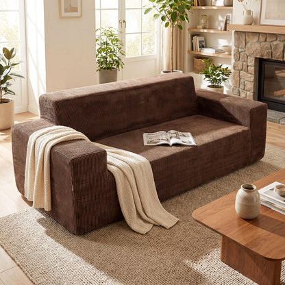 3-Seater Sofa, 197cm Corduroy Boneless Couch, No Assembly Needed