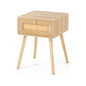 Boho Bedside Table with Hand-woven Rattan Decoration