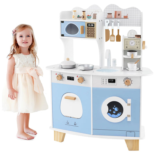 Wooden Kids Kitchen Playset with Coffee Maker for 3+ Years Old