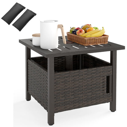 Outdoor Side Table with 2 Weighted Sand Bags and 4.9cm Umbrella Hole
