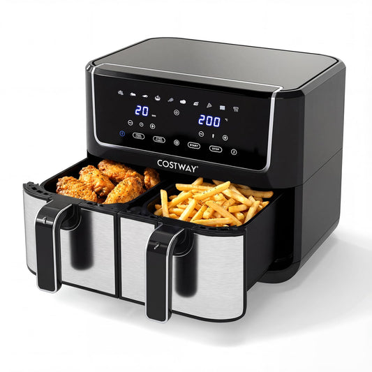 8L Dual Zone Air Fryer, 10-In-1 Presets Airfryer Oven with Sync Finish & Match Cook, LED Digital Touch Screen, 85% Less Fat, Nonstick Dishwasher Safe Baskets, Large Family Size,