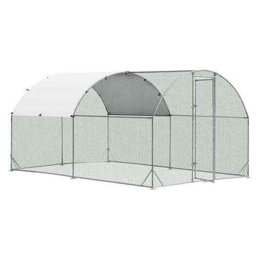 3.8 x 2.8 x 2m Galvanized Chicken Coop Hen House with Waterproof & Sun-protective Cover