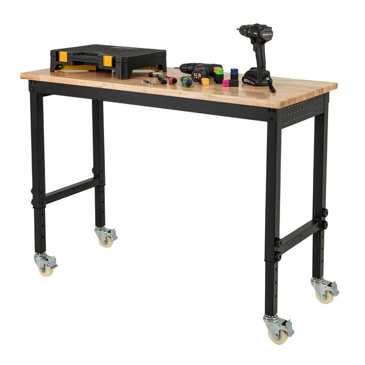 Adjustable Workbench with Wheels and Heavy-Duty Metal Frame