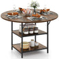Dining Table for 4-6 People, Round Wooden Kitchen Tables with Storage Shelves