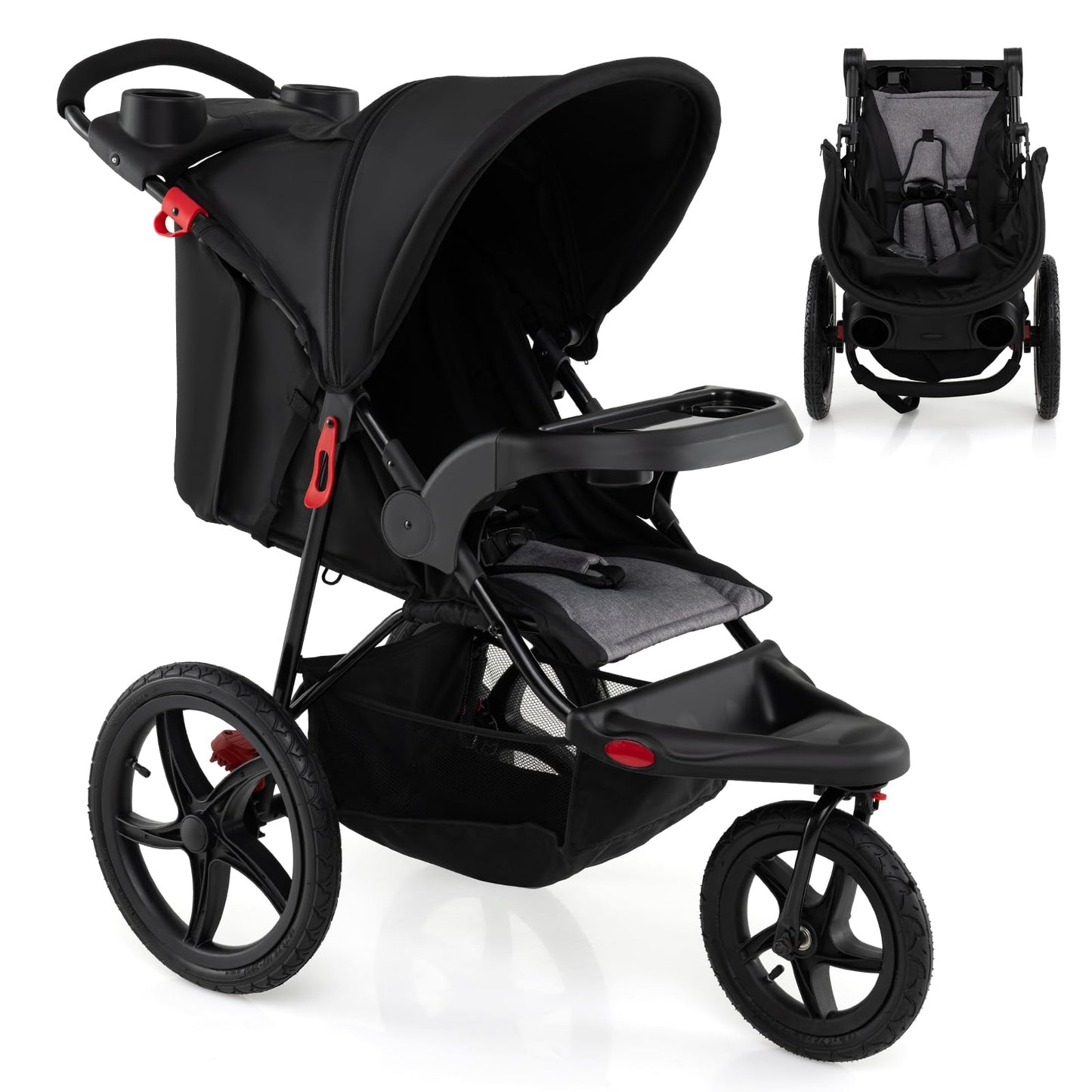 Foldable Jogging Stroller with Adjustable Canopy Reclining Seat