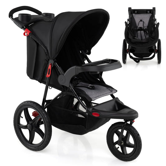 Foldable Jogging Stroller with Adjustable Canopy Reclining Seat
