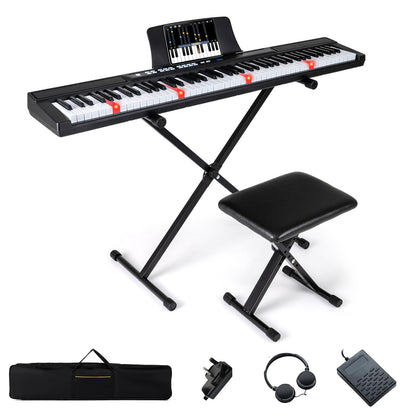 Full Size Electric Piano with Adjustable Stand & Stool, Light-up Keys and Buttons, MIDI Function