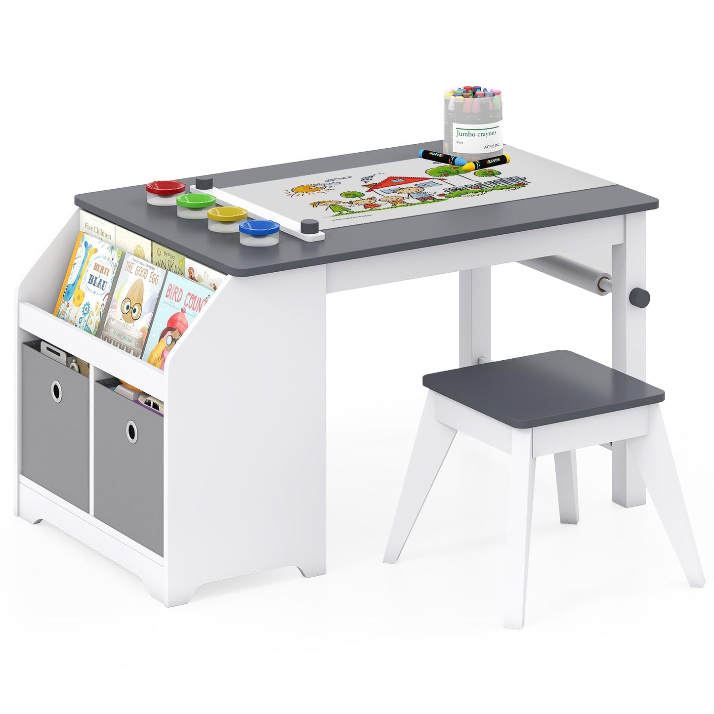 Kids Art Table and Stool Set, Toddler Craft Desk