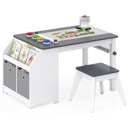 Kids Art Table and Stool Set, Toddler Craft Desk