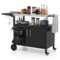 84cm Garden Serving Trolley with Folding Stainless Steel Top