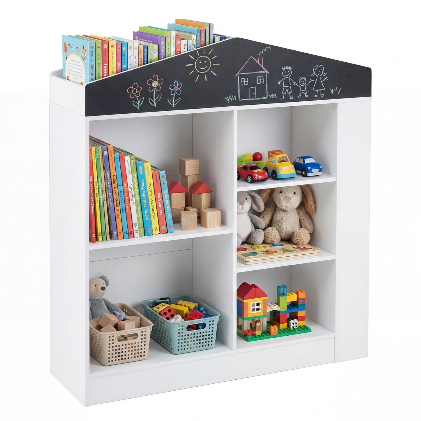Wooden Book & Toy Storage Organizer, House Shaped Children Bookcase