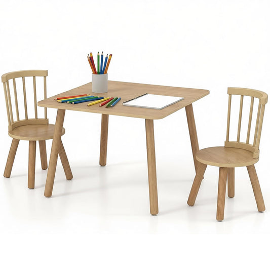 Kids Table and Chair Set, Wooden Toddler Play Table with Solid Wood Legs