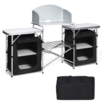 Folding Camping Table with Windshield and Carrying Bag