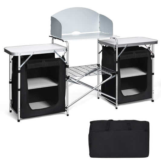 Folding Camping Table with Windshield and Carrying Bag
