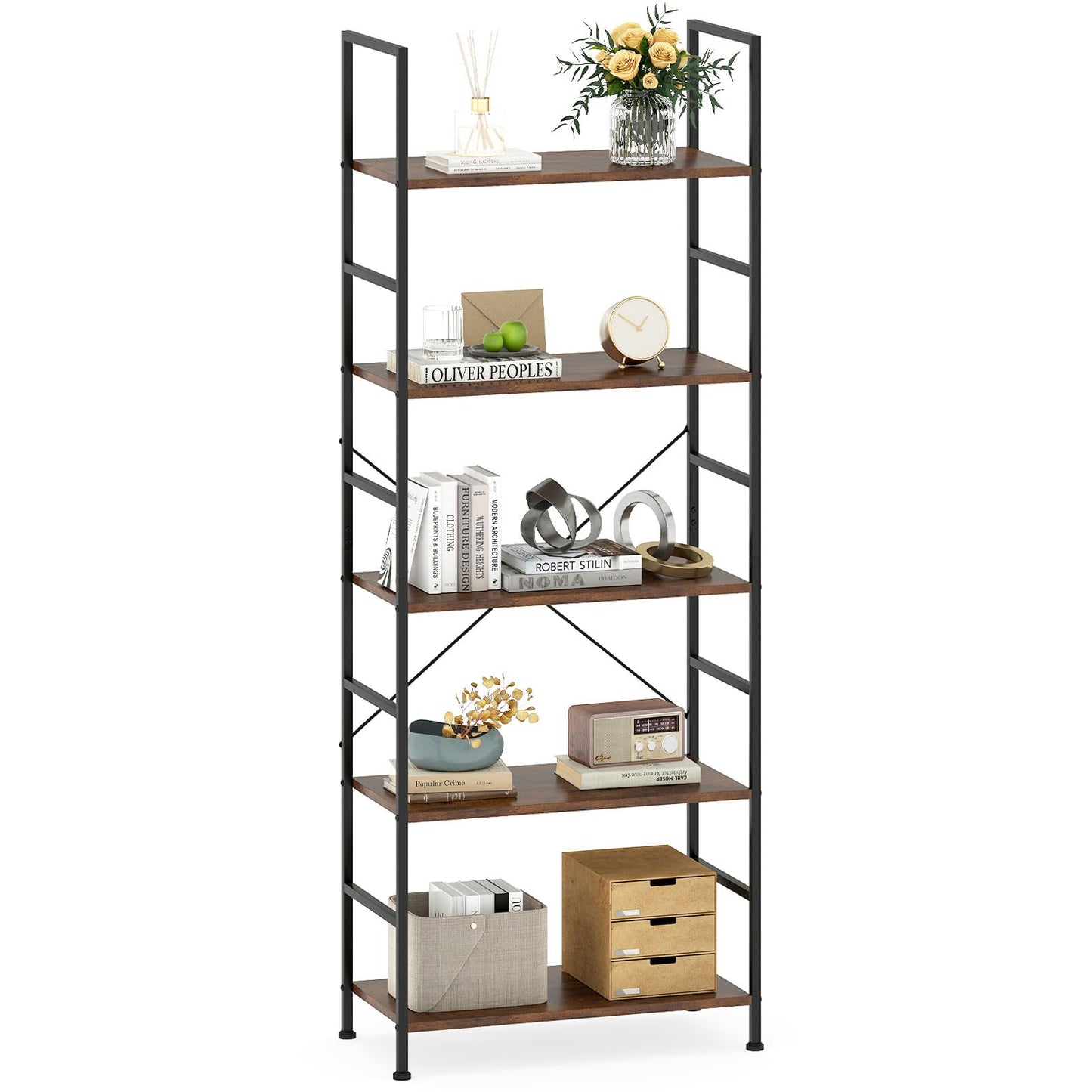Wooden Storage Bookcase Ladder Shelving Unit