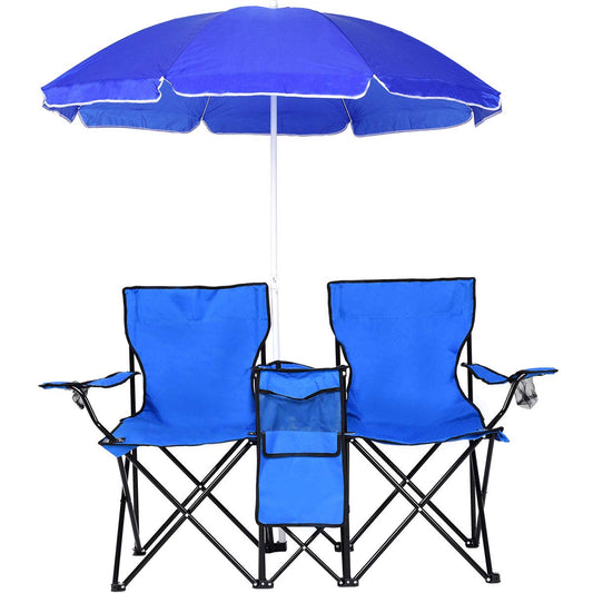 Portable Folding Loveseat with Umbrella & Carrying Bag
