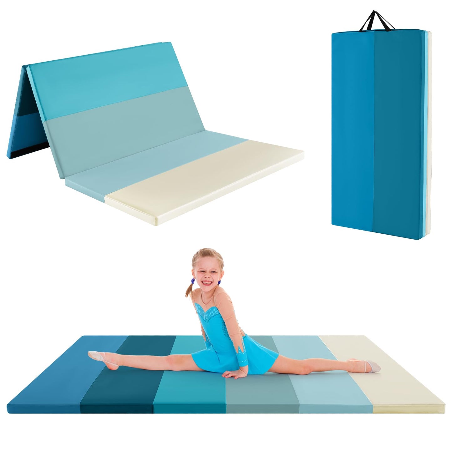 Gymnastics Mat Tri-Fold Thick Tumbling Mat with Hook and Loop Fasteners