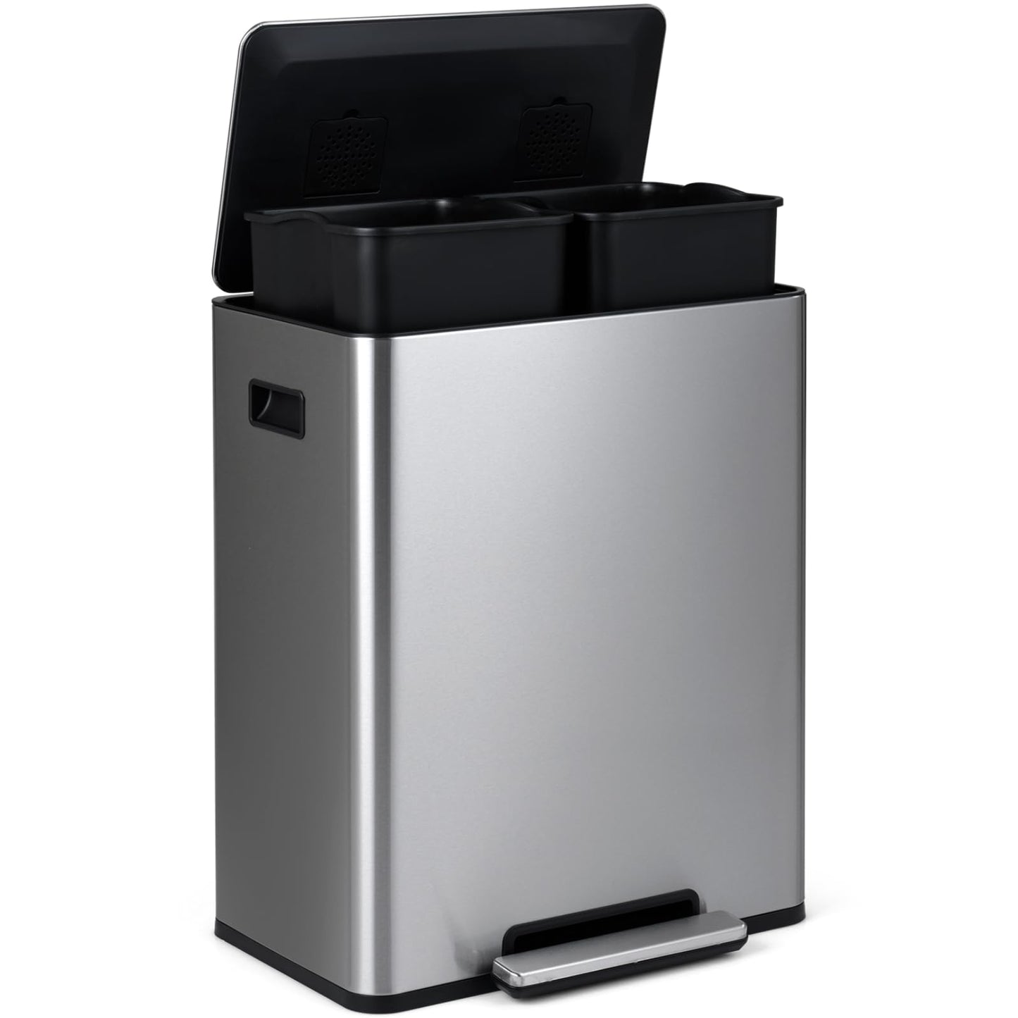 60L Trash Can Stainless Steel Garbage Can with 2 Removable Inner Buckets