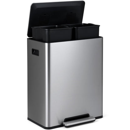 60L Trash Can Stainless Steel Garbage Can with 2 Removable Inner Buckets