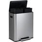 60L Trash Can Stainless Steel Garbage Can with 2 Removable Inner Buckets
