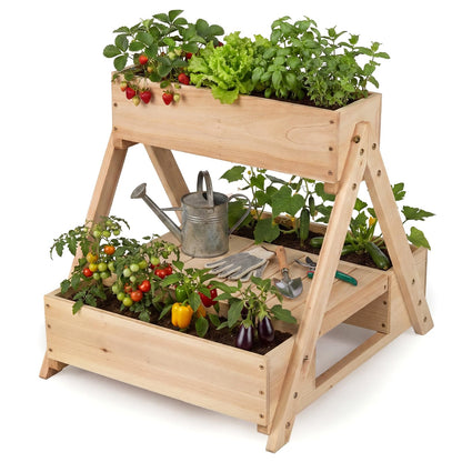 3 Fir Wooden Planter Boxes with Open Storage Shelf and 3 Drainage Holes